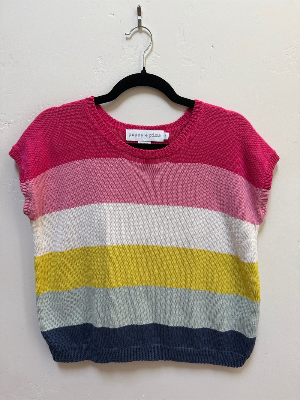 Poppy & Pima Pink Multi-Stripe Short Sleeve Sweater